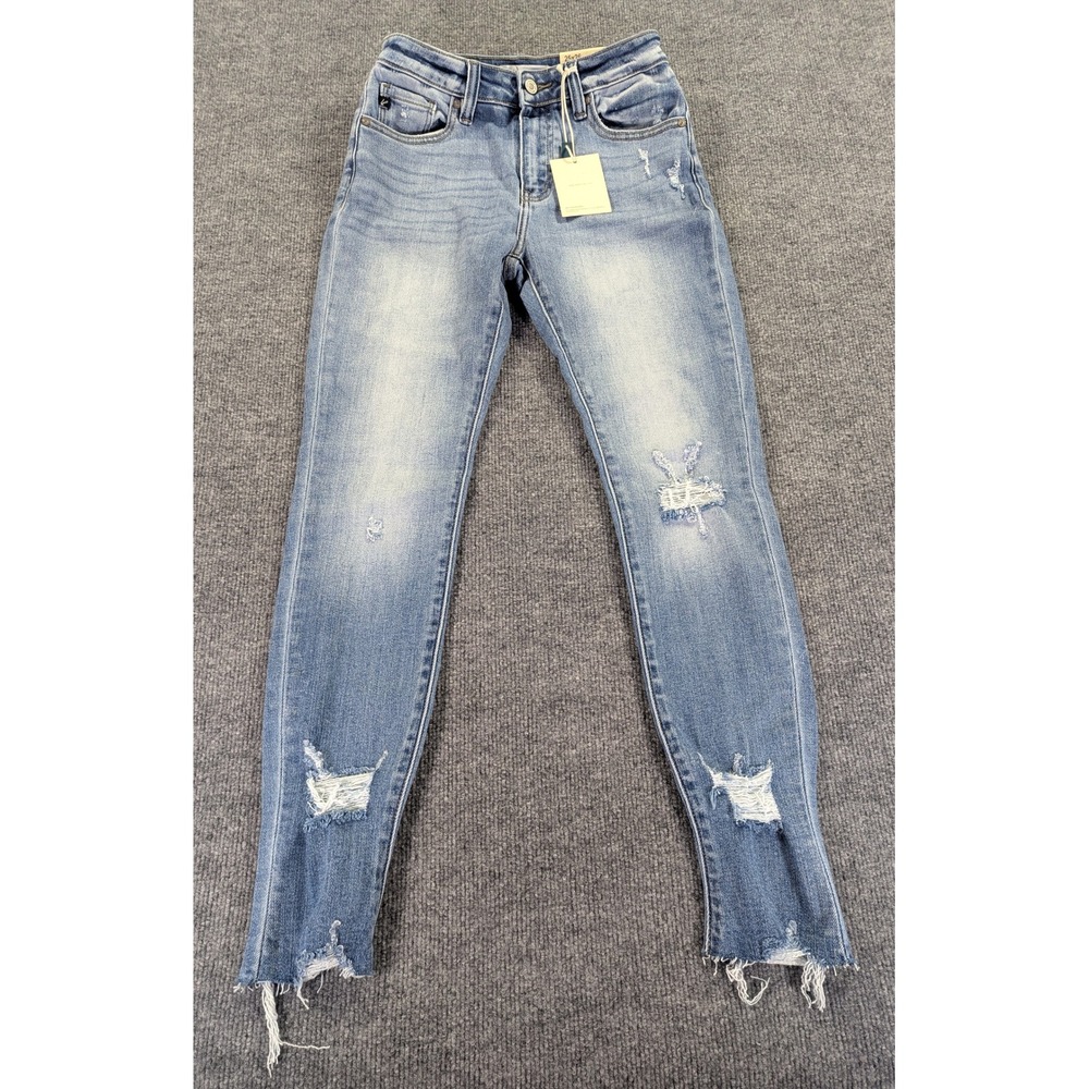KanCan Maurices Curvy High Rise Skinny Jeans Light Wash Distressed 25x26 215166